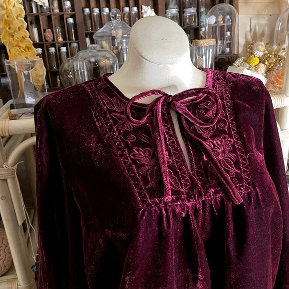 Vintage 90s Dark Red Velvet Skirt Set Dark Bohemian Butterfly Embroidered 18 20 - Picture 5 of 16